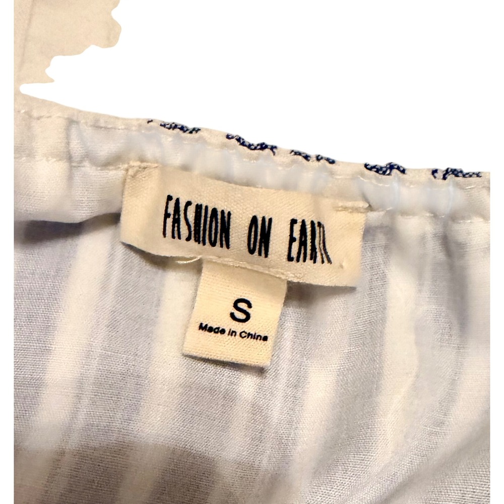 Blue & White Striped Cotton Linen Tie Front Crop Top Size Small Coastal - Picture 8 of 8